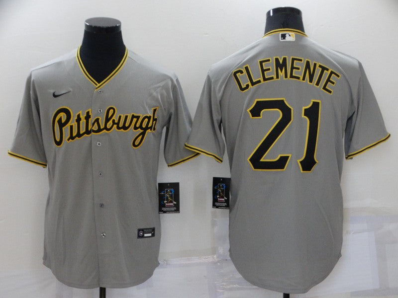 Men's Pittsburgh Pirates Roberto Clemente #21 Gray Replica Baseball Jerseys