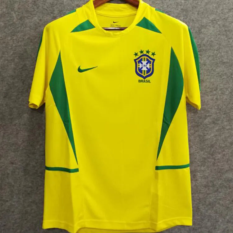 2002 Brazil Home Yellow Retro Soccer Jersey Front