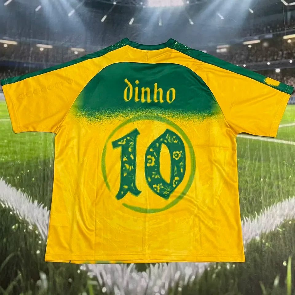 dinho #10 Brazil Yellow Special Edition Retro Style Fans Jersey Front