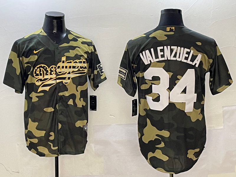 Men's Los Angeles Dodgers Fernando Valenzuela #34 Camouflage Game Jerseys