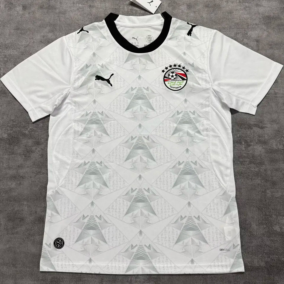 2026/27 Egypt Away White Fans Soccer Jersey (Have Right Patch 有右臂章 黑底白字） Back