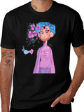 Black T-Shirt with Anime Character Graphic Print