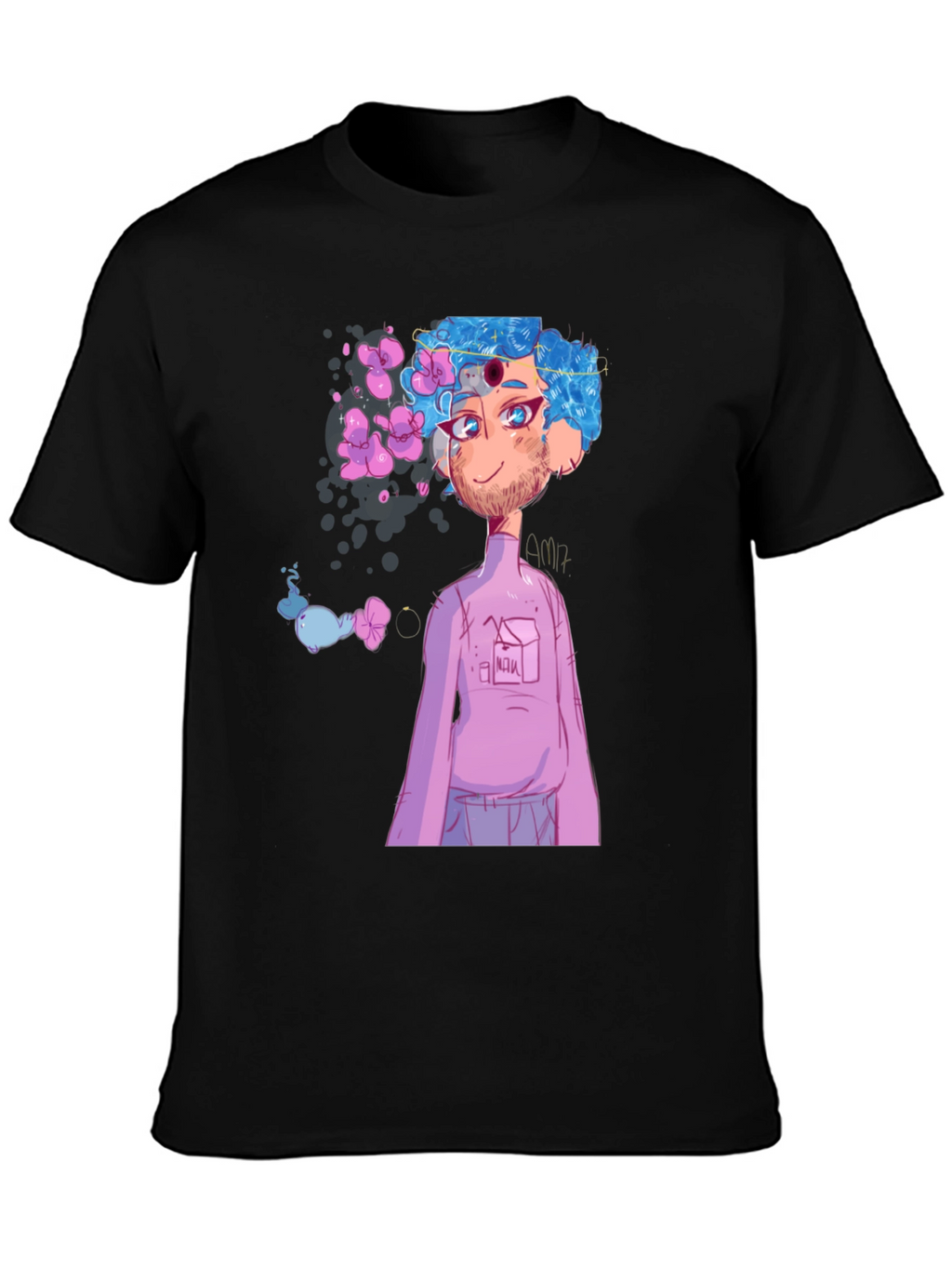 Black T-Shirt with Anime Character Graphic Print