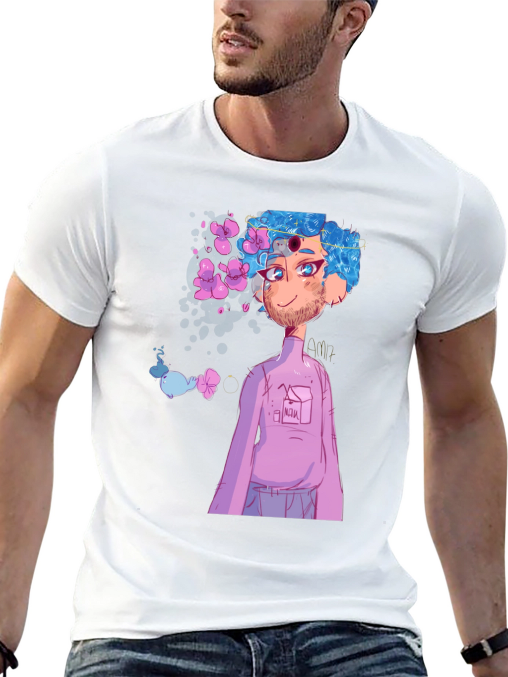 Black T-Shirt with Anime Character Graphic Print