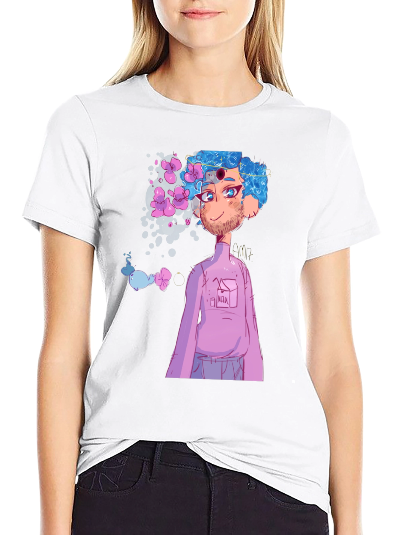 Black T-Shirt with Anime Character Graphic Print