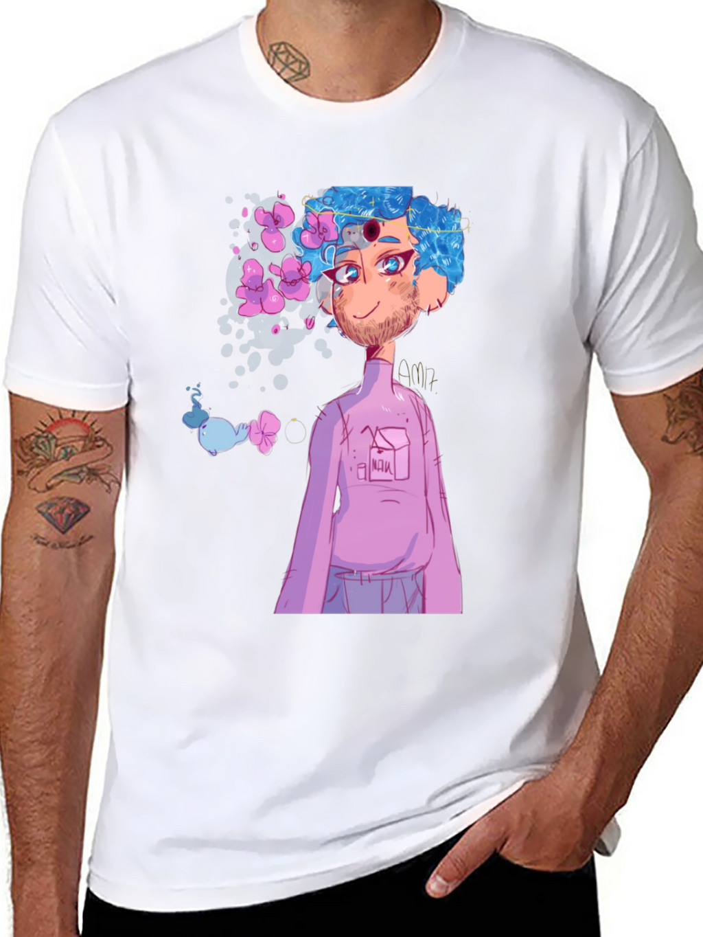Black T-Shirt with Anime Character Graphic Print