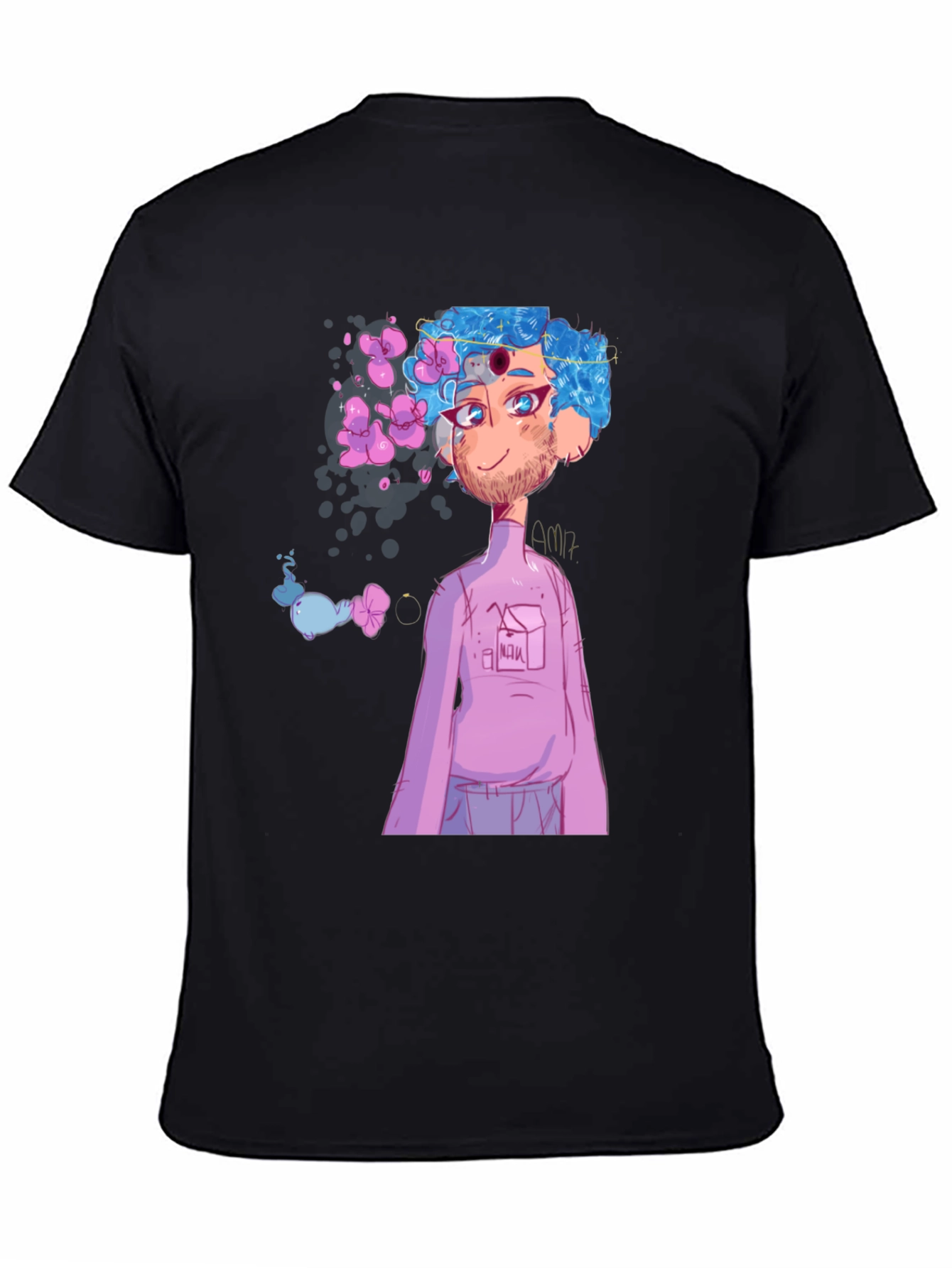 Black T-Shirt with Anime Character Graphic Print