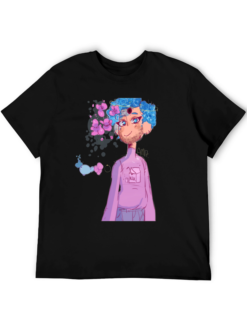 Black T-Shirt with Anime Character Graphic Print