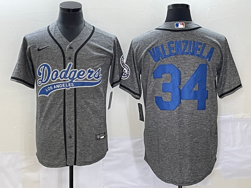 Men's Los Angeles Dodgers Fernando Valenzuela #34 Gray Game Jerseys Joint Edition