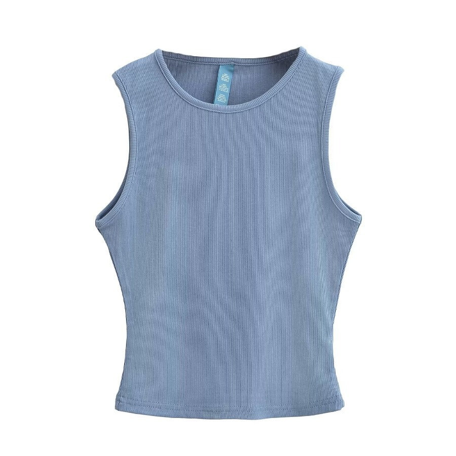 Sleeveless round neck cropped short vest