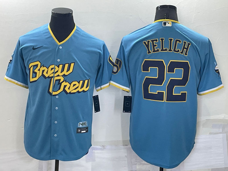 Men's Milwaukee Brewers Christian Yelich #22 Blue Stitched Jerseys