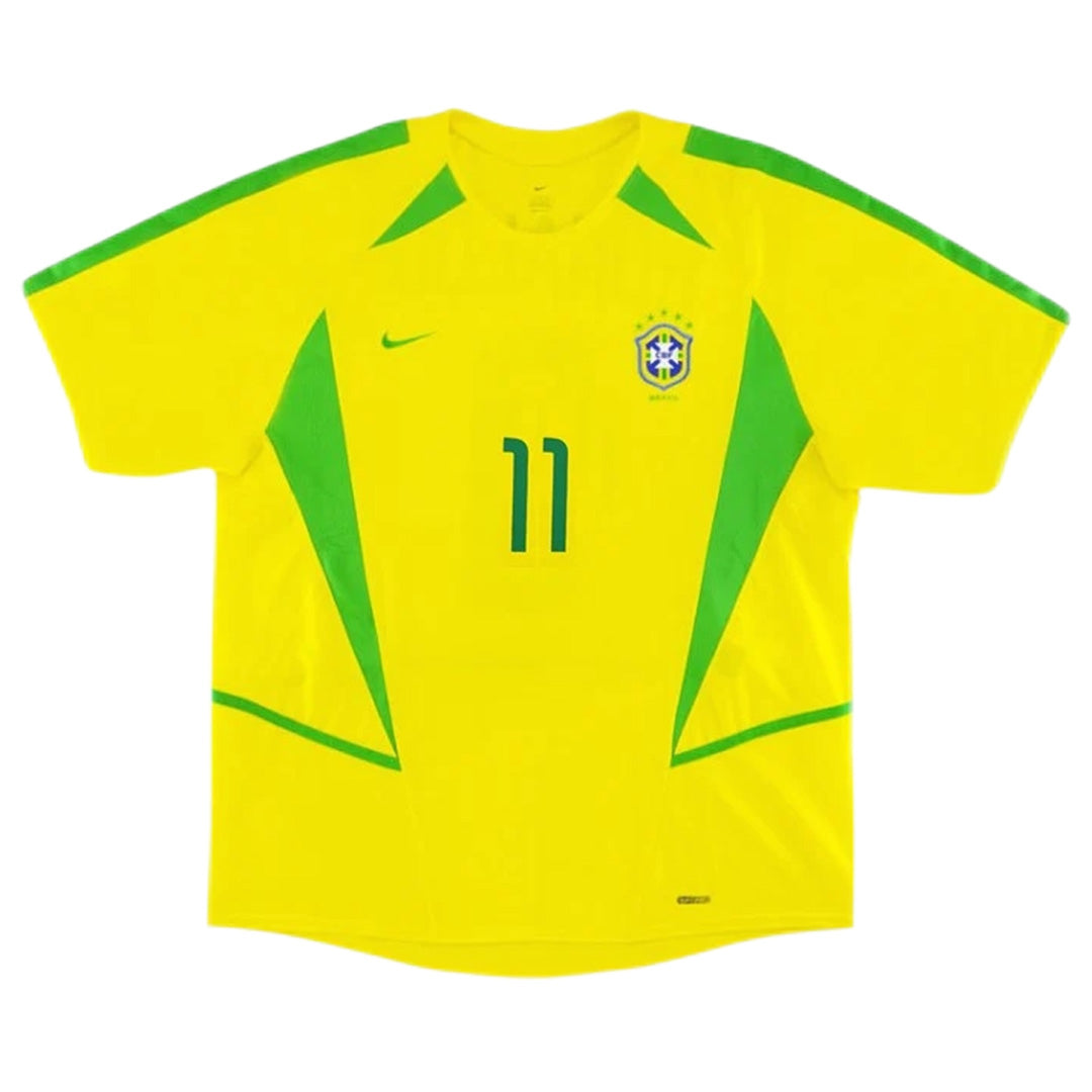 Ronaldinho #11 Retro Brazil Home Jersey World Cup 2002 Back