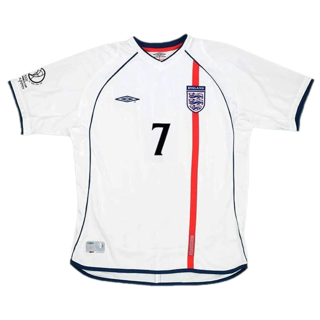 Beckham #7 Retro England Home Jersey World Cup 2002 Back