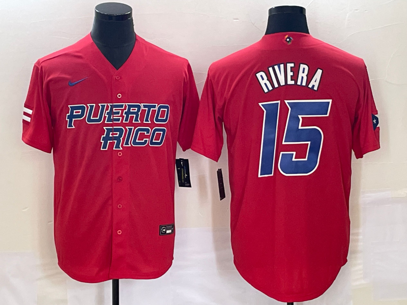 Men's 2023 World Baseball Classic #15 Emmanuel Rivera Puerto Rico Red Jerseys