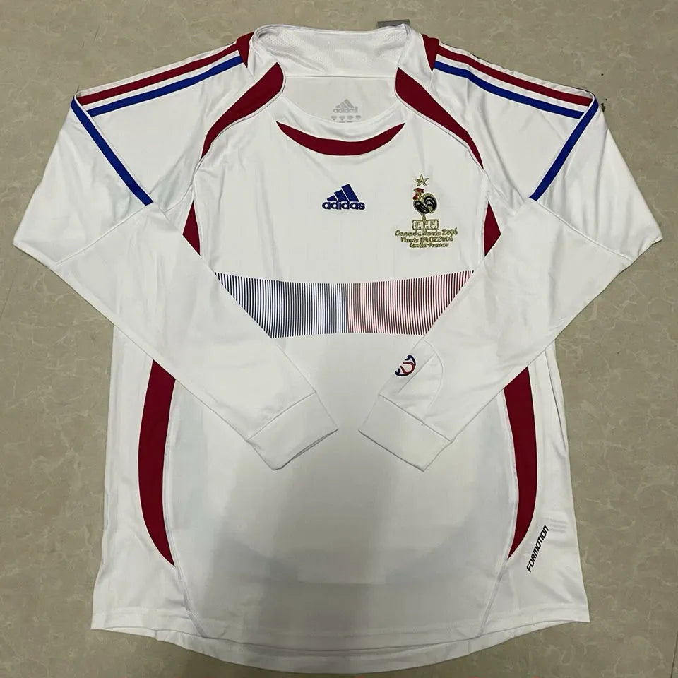 2006 France Away White Retro Long Sleeve Soccer Jersey Front
