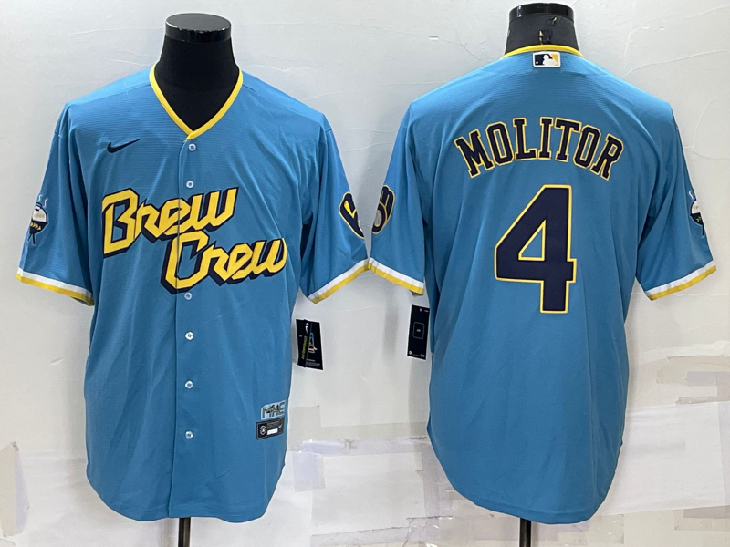 Men's Milwaukee Brewers Paul Molitor #4 Blue Stitched Jerseys