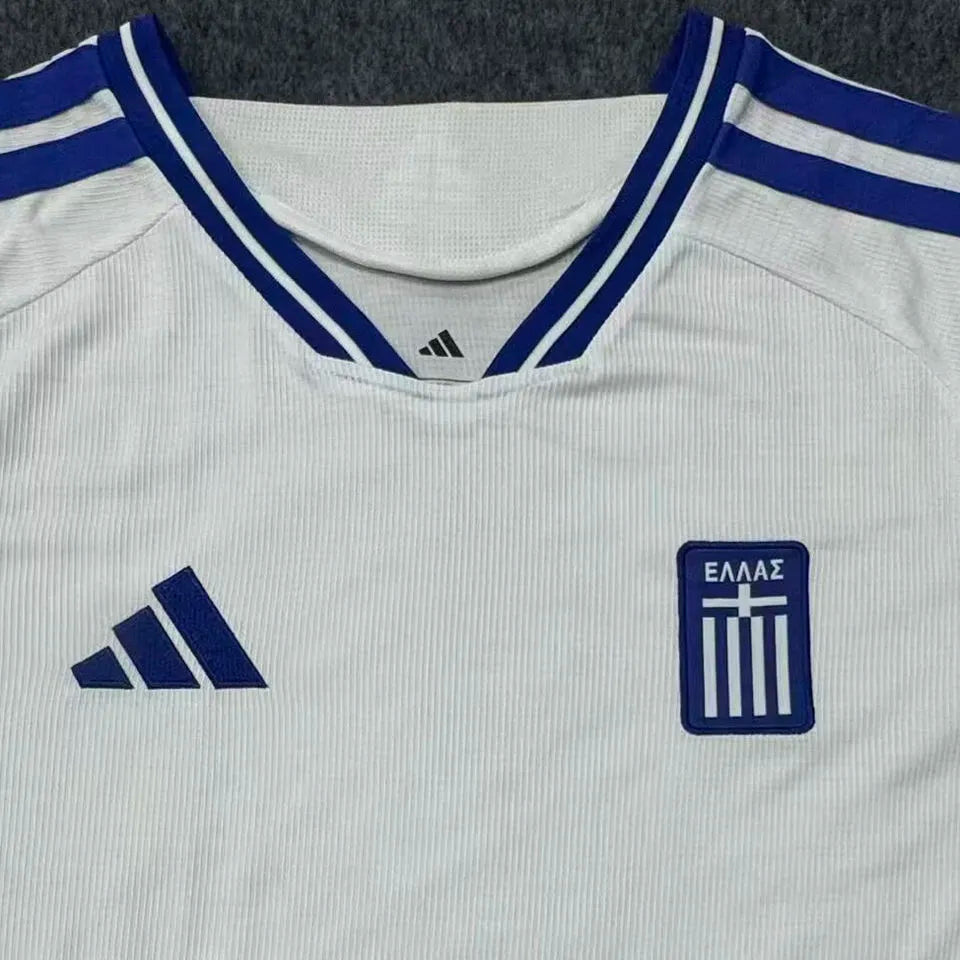 2026/27 Greece Home White Fans Soccer Jersey Detail 1