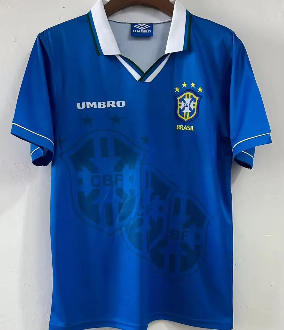 1994 Brazil Away Blue Retro Soccer Jersey Front