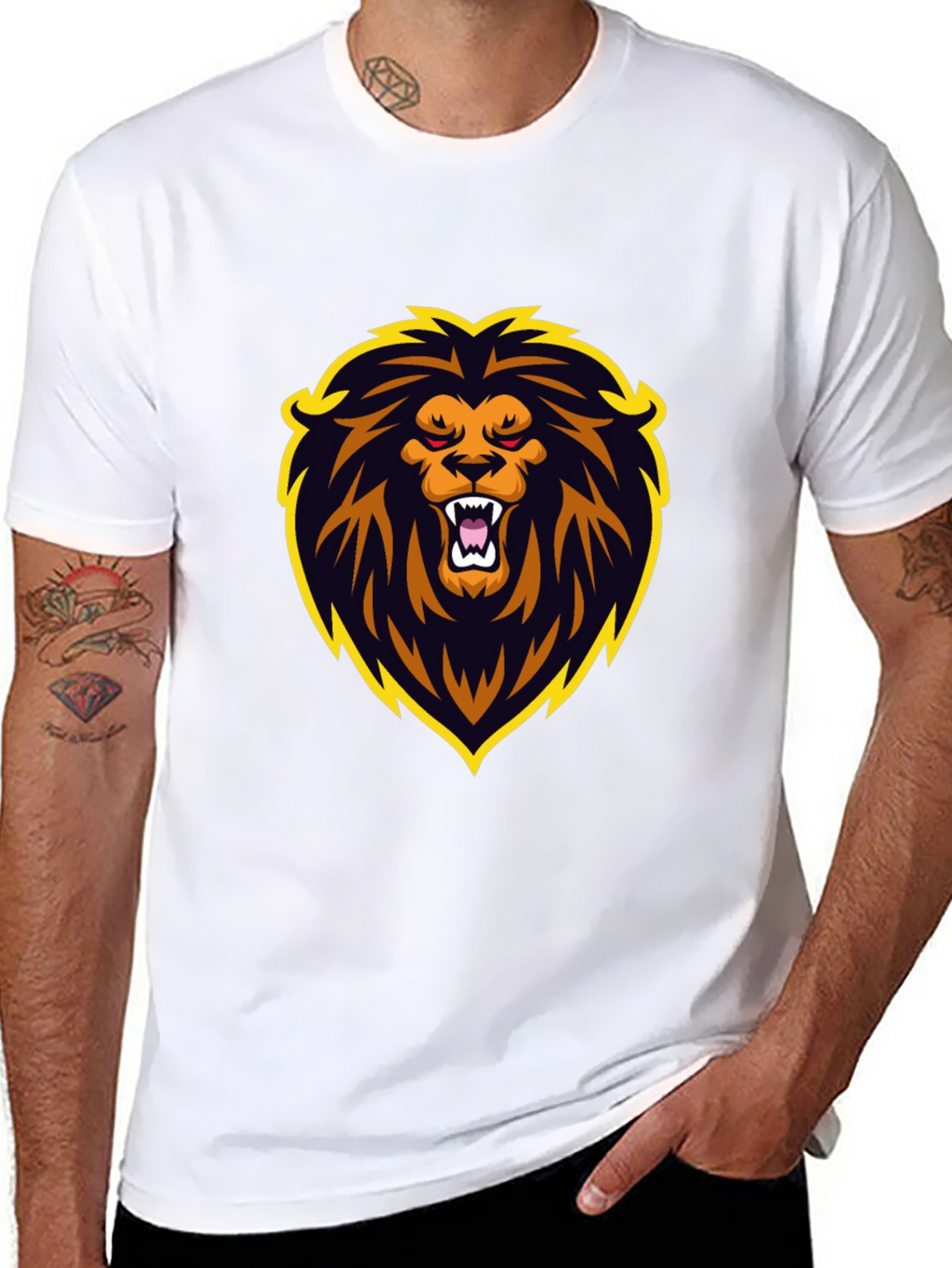 Black T-Shirt with Lion Graphic Design