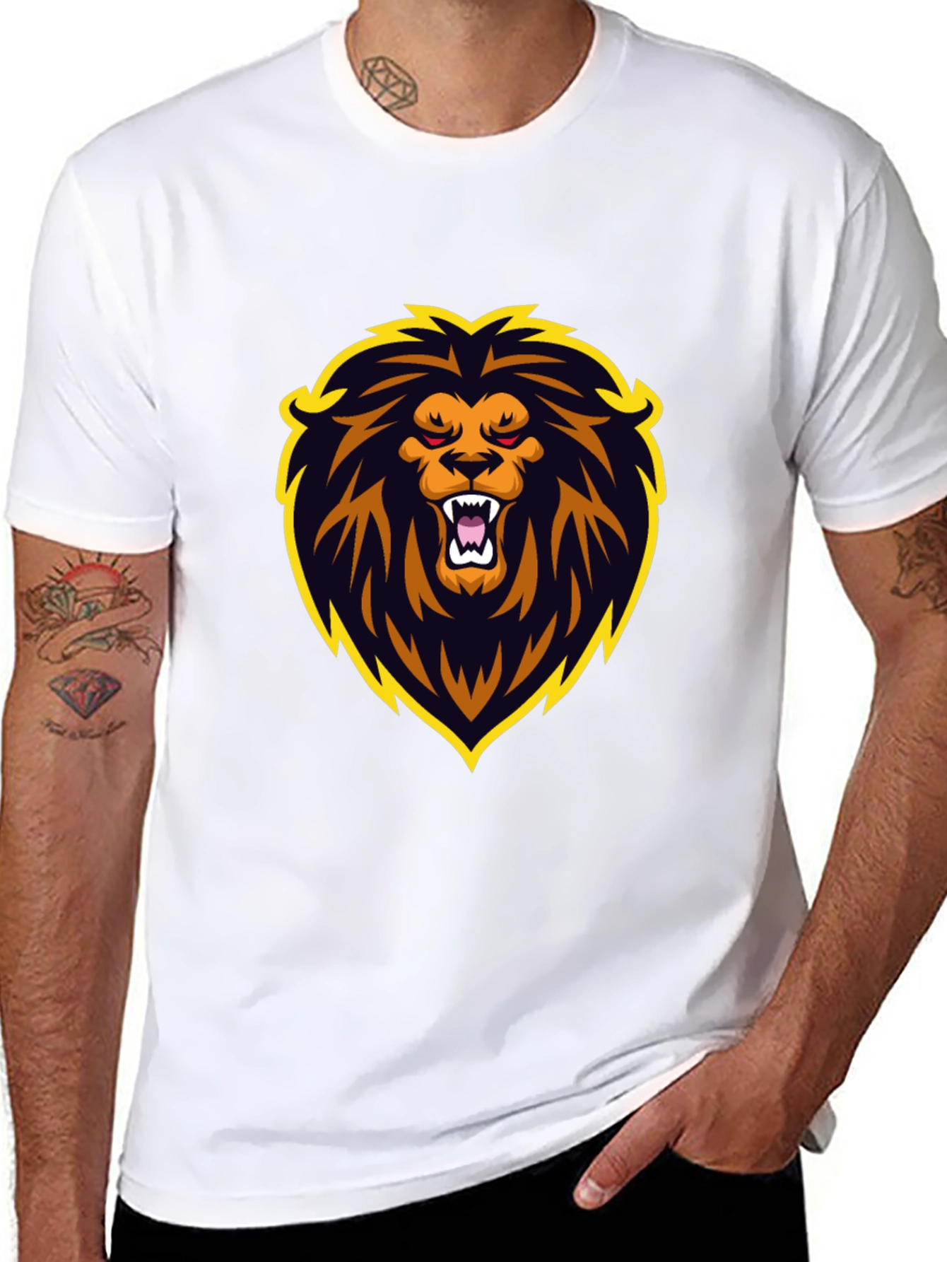 Black T-Shirt with Lion Graphic Design