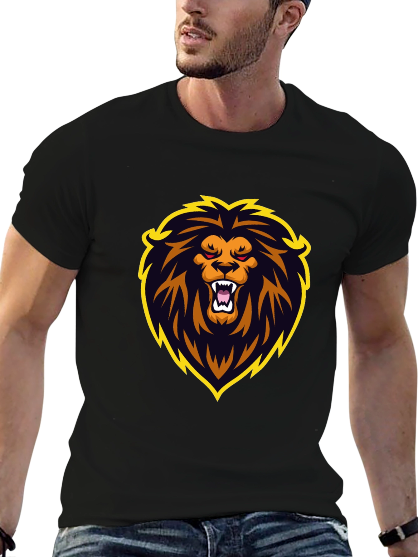 Black T-Shirt with Lion Graphic Design