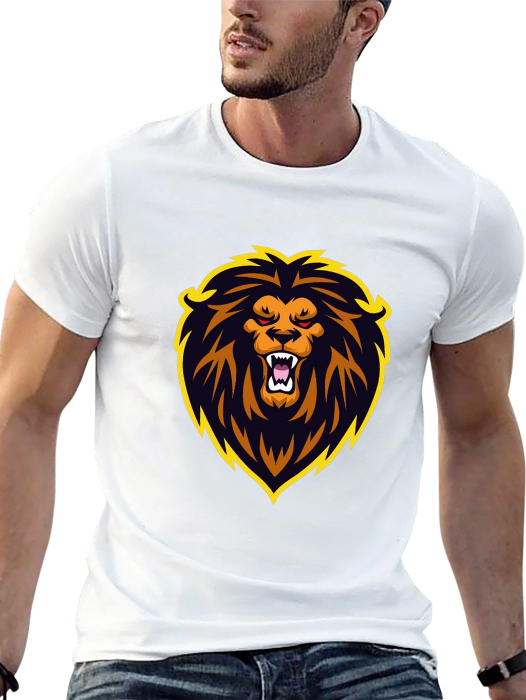 Black T-Shirt with Lion Graphic Design