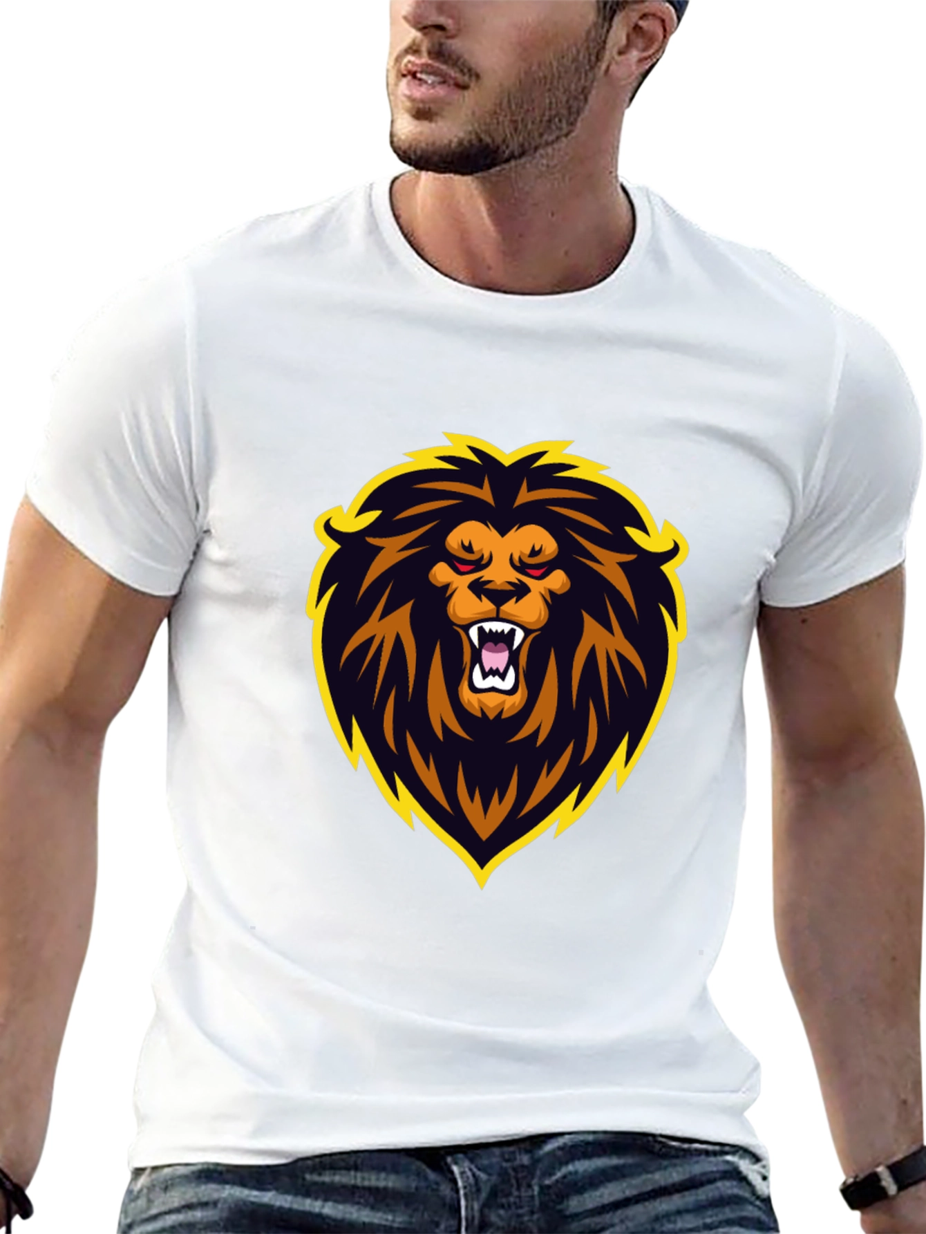 Black T-Shirt with Lion Graphic Design