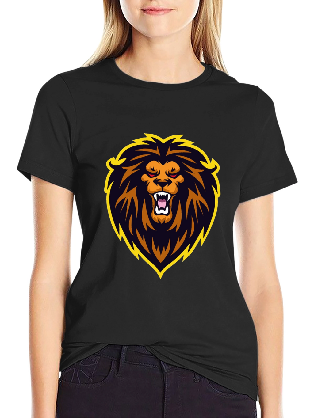Black T-Shirt with Lion Graphic Design