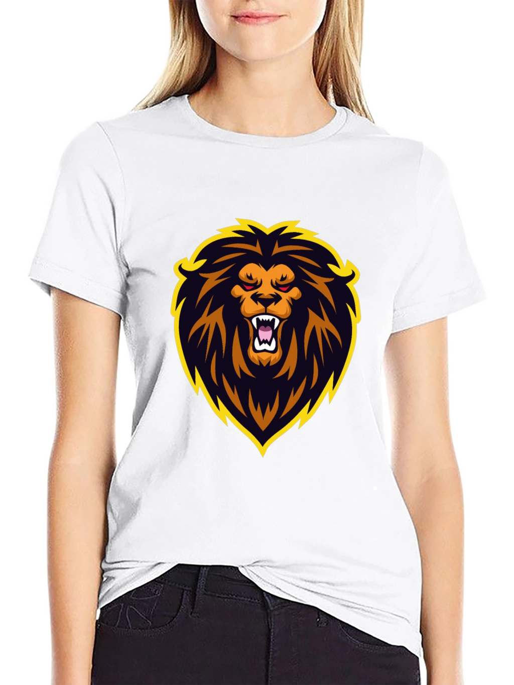 Black T-Shirt with Lion Graphic Design