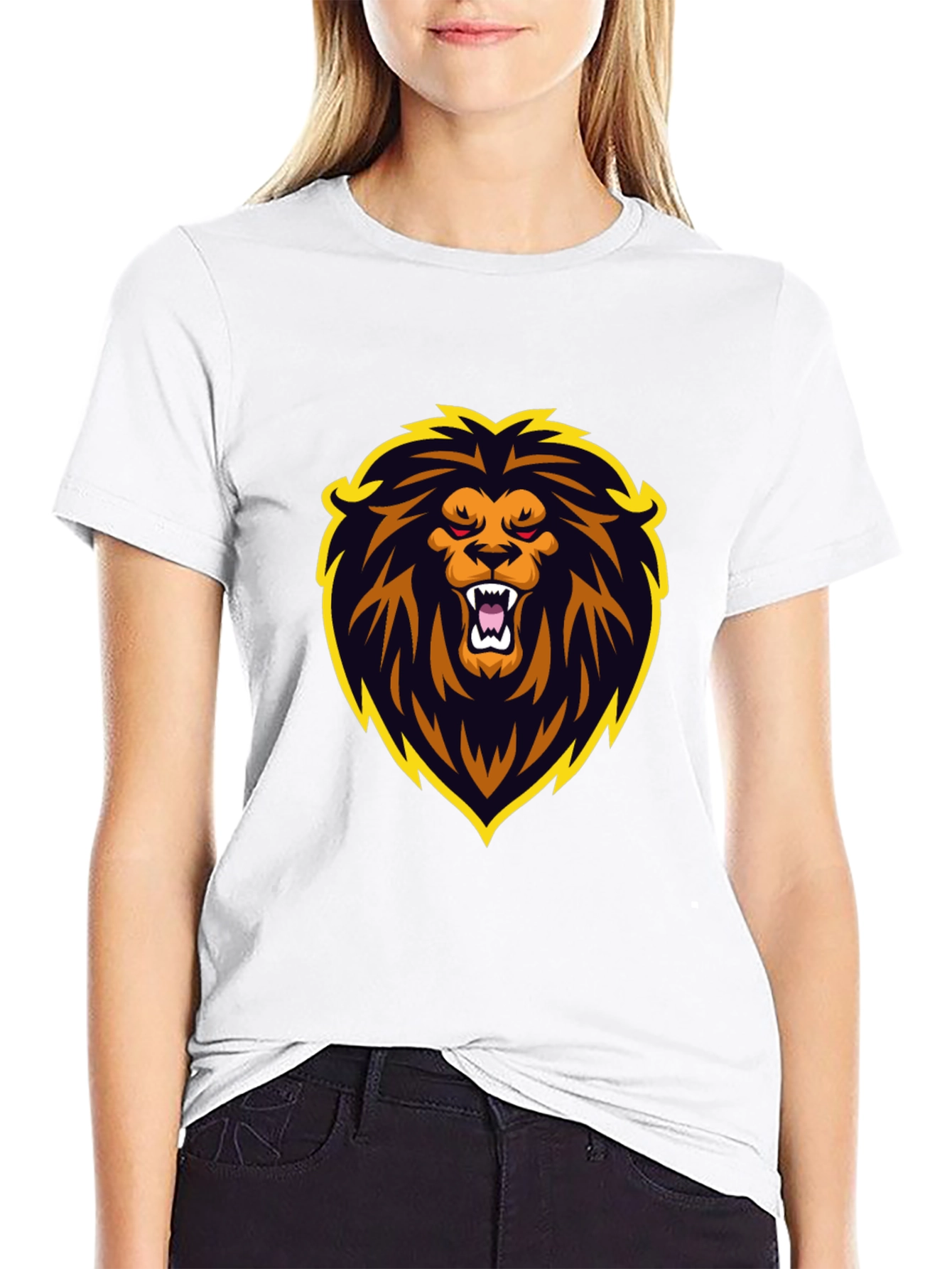 Black T-Shirt with Lion Graphic Design