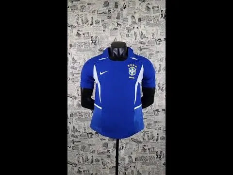 2002 Brazil Away Blue Retro Soccer Jersey Detail 1