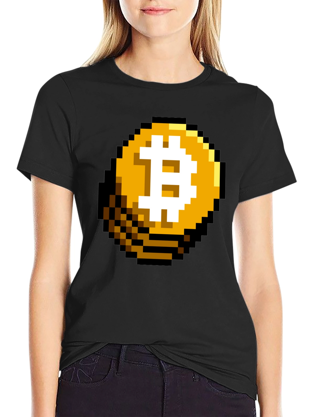 Pixel Bitcoin Graphic Black T-Shirt