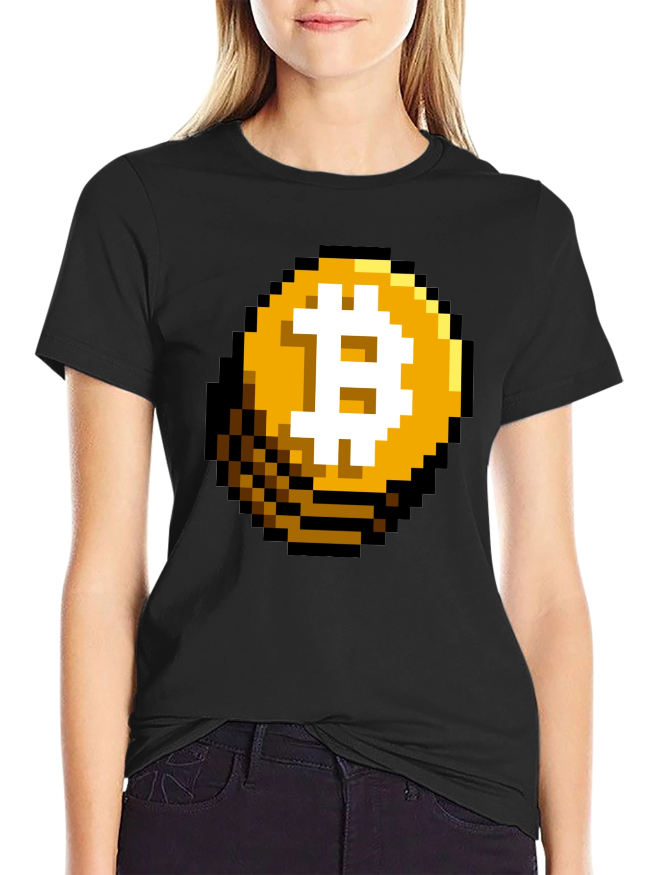 Pixel Bitcoin Graphic Black T-Shirt