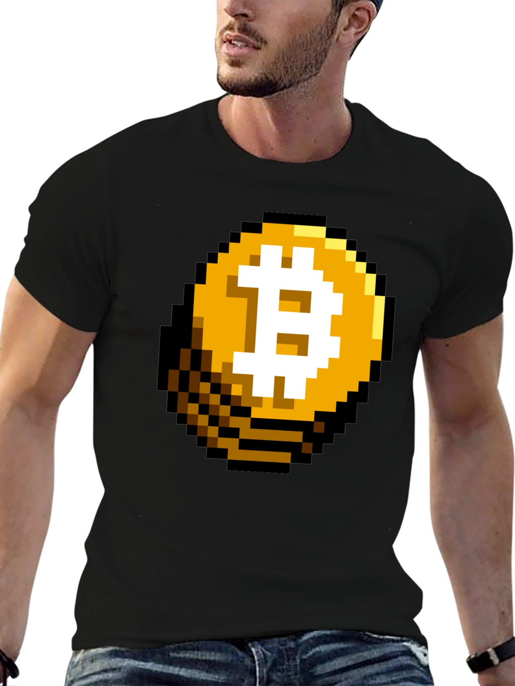 Pixel Bitcoin Graphic Black T-Shirt