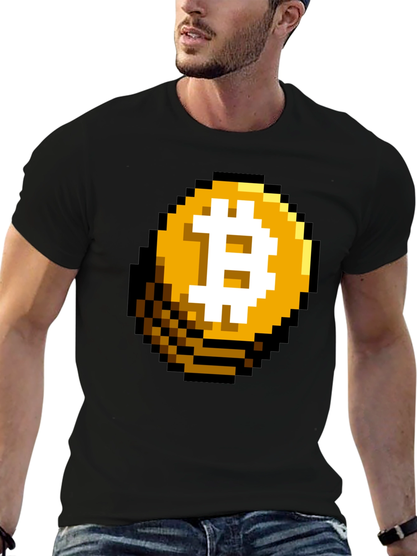 Pixel Bitcoin Graphic Black T-Shirt