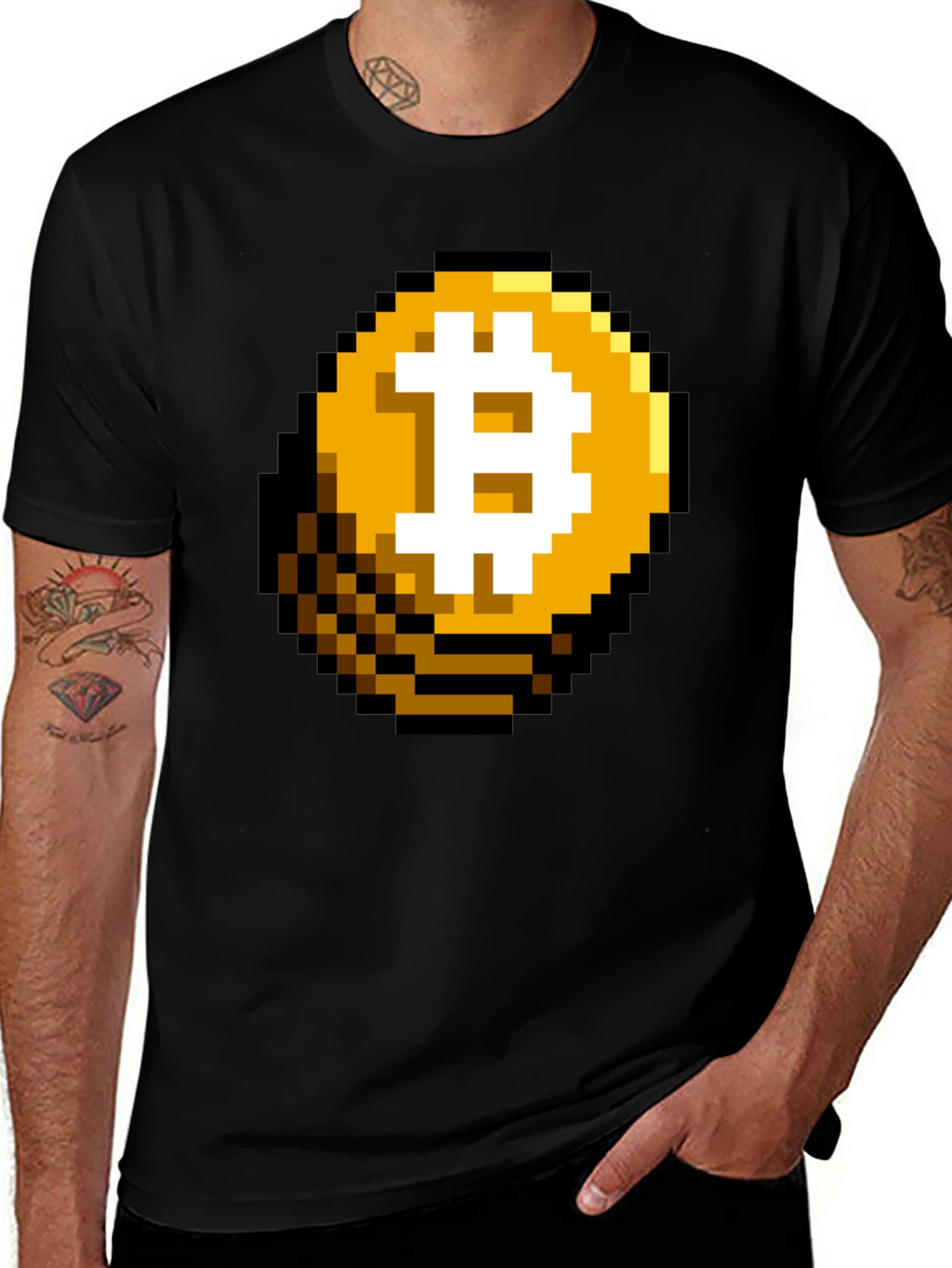 Pixel Bitcoin Graphic Black T-Shirt
