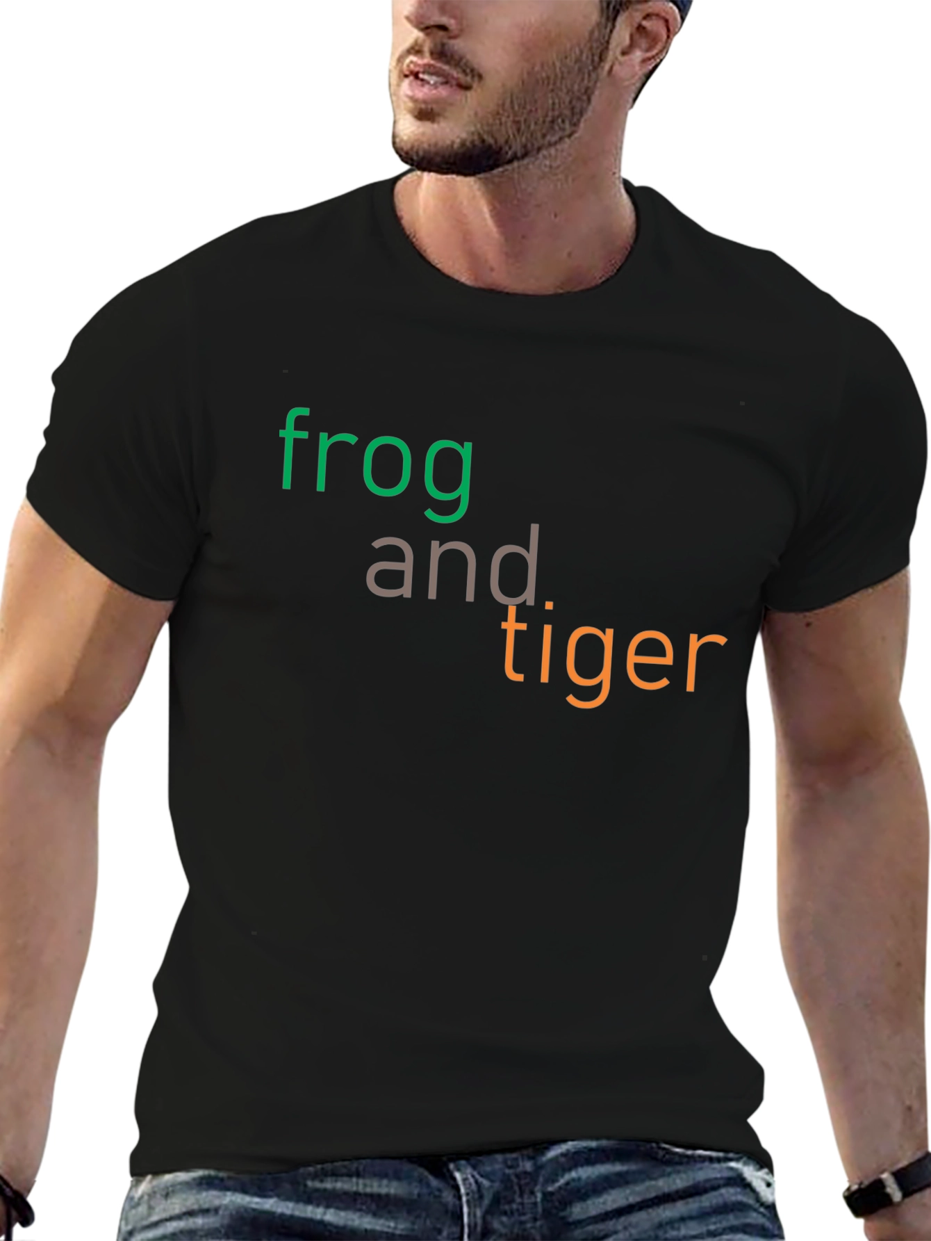 Frog and Tiger Graphic Tee - Black Cotton T-Shirt