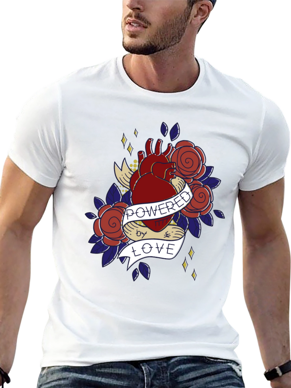 Heart & Roses Graphic T-Shirt - Powered by Love