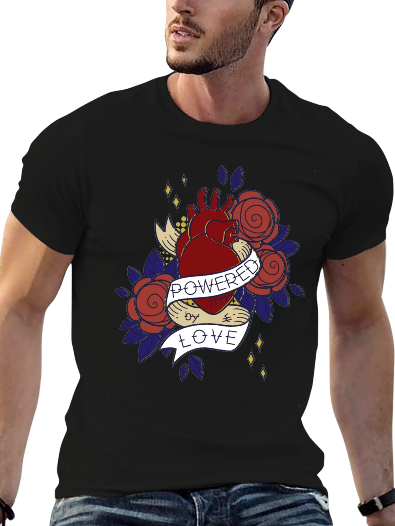 Heart & Roses Graphic T-Shirt - Powered by Love