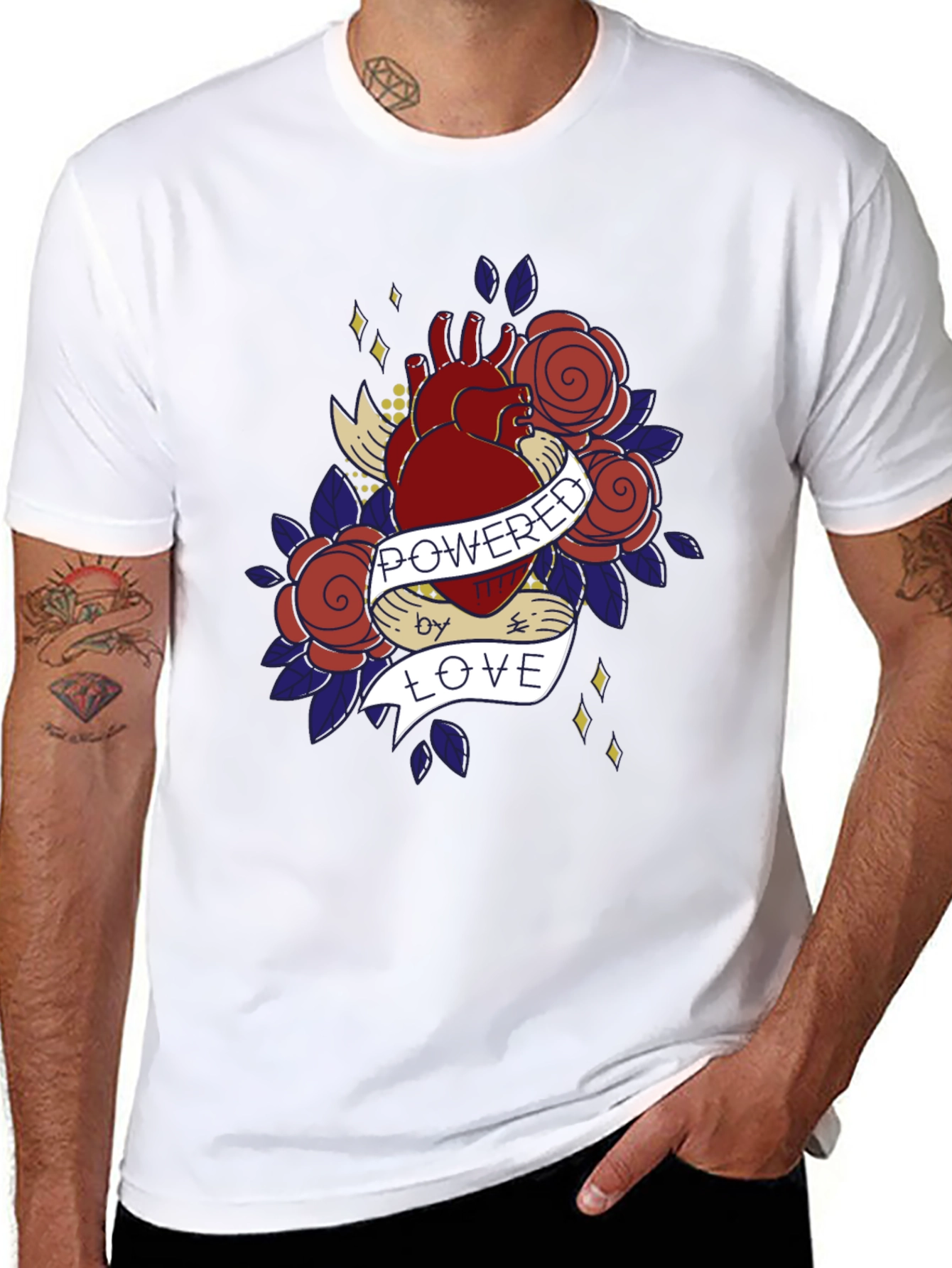 Heart & Roses Graphic T-Shirt - Powered by Love