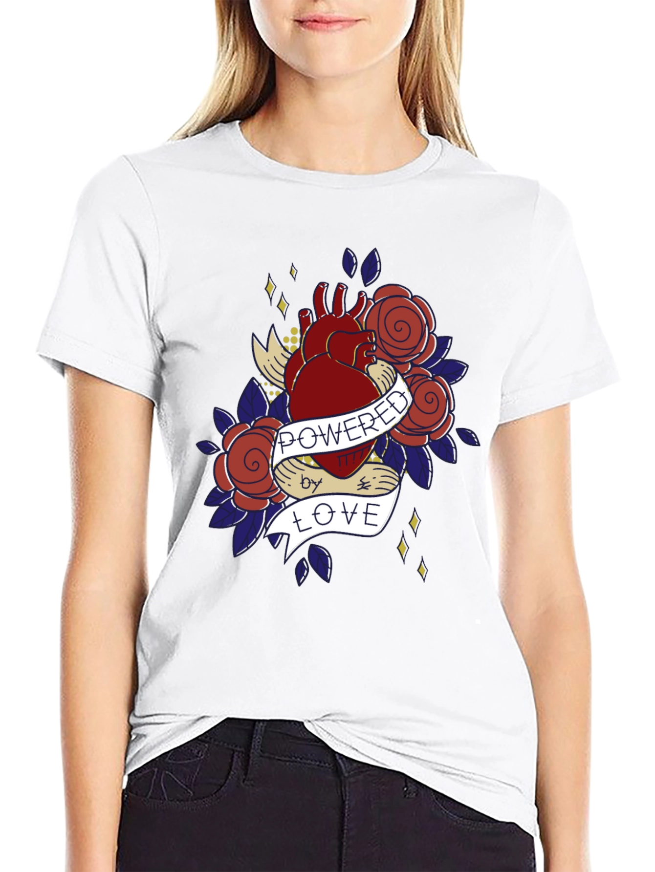 Heart & Roses Graphic T-Shirt - Powered by Love