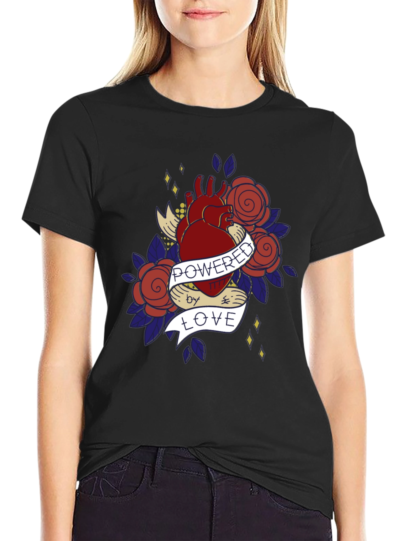 Heart & Roses Graphic T-Shirt - Powered by Love