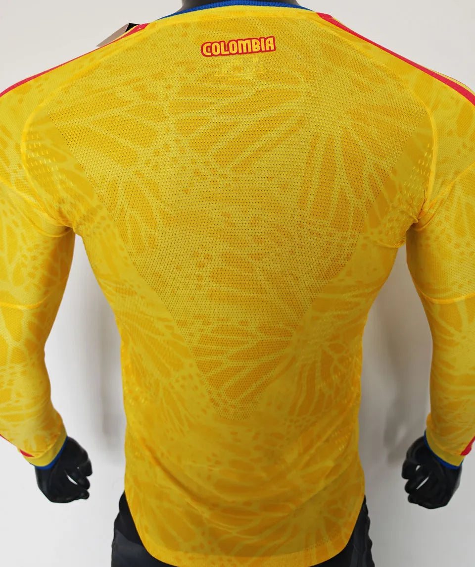 2026/27 Colombia Home Yellow Player Version Long Sleeve Soccer Jersey Back