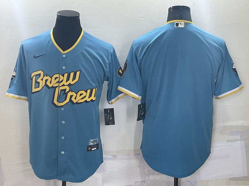 Men's Milwaukee Brewers Powder Blue 2022 City Connect Replica Blank Jerseys