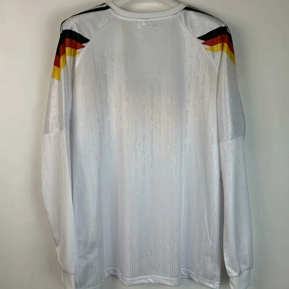 1990 Germany Home White Retro Long Sleeve Soccer Jersey Back