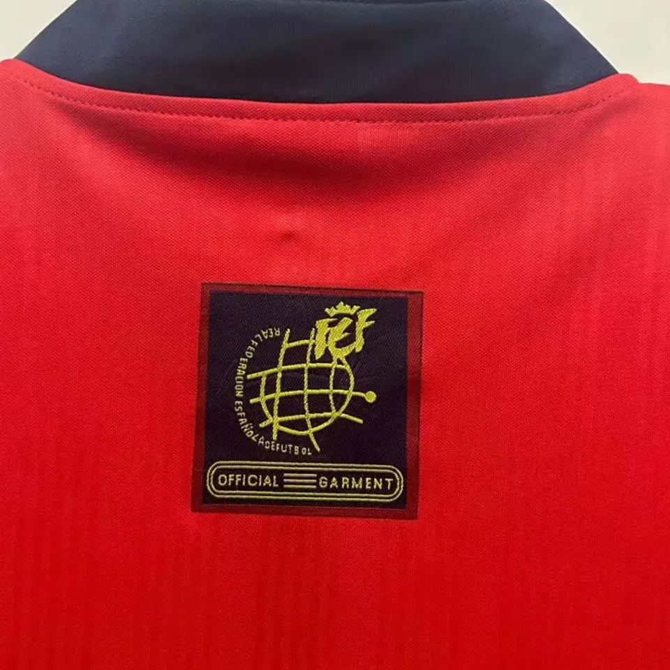 1996 Spain Home Red Retro Soccer Jersey Detail 3