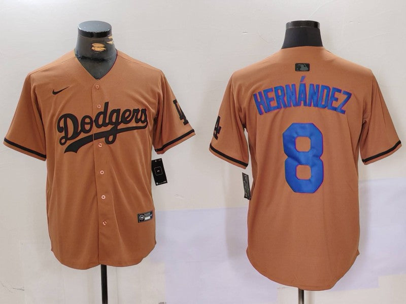 Men's Los Angeles Dodgers Enrique Hernandez #8 Brown Game Player Jerseys