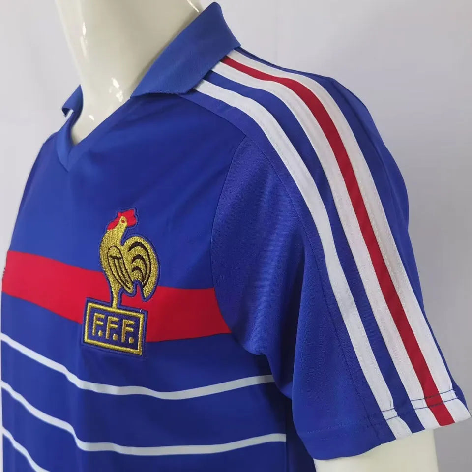 1982/84 France Home Blue Retro Soccer Jersey Detail 2