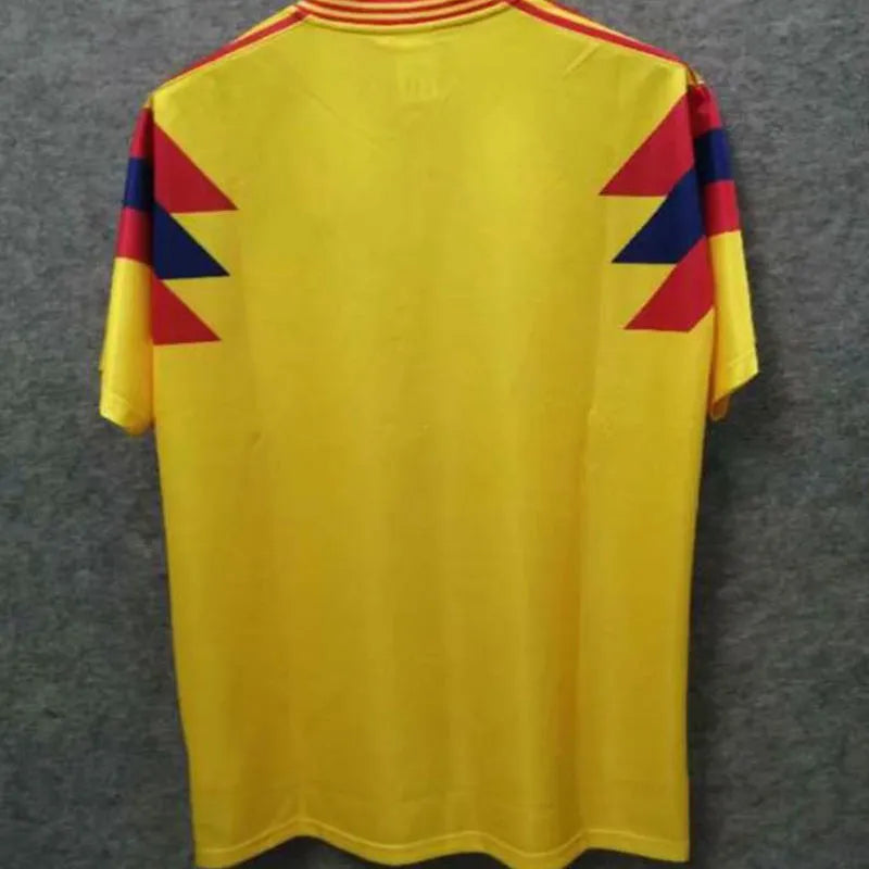 1990 Colombia Away Yellow Retro Soccer Jersey Back