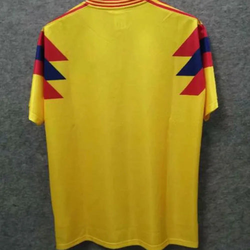 1990 Colombia Away Yellow Retro Soccer Jersey Back